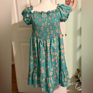 SHEIN Teal Floral Kids Dress